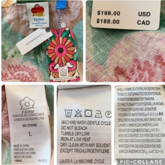 Farm Rio x Anthropologie Puff Sleeve Wrap Top Belted Tropical Colorful Large New - Picture 13 of 16